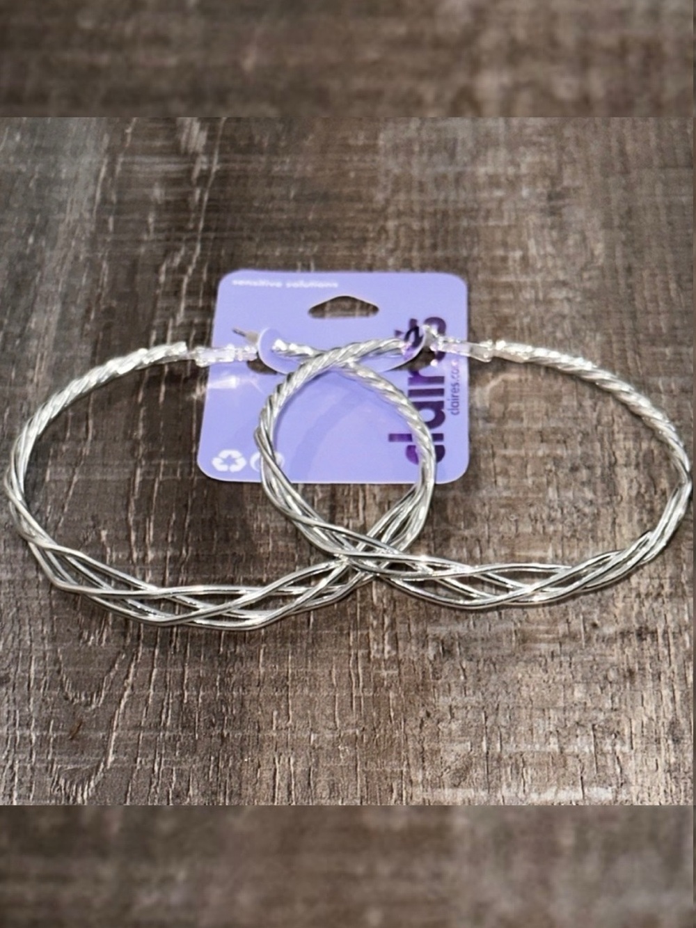 💞 New Silver-tone Textured Hoop Earrings